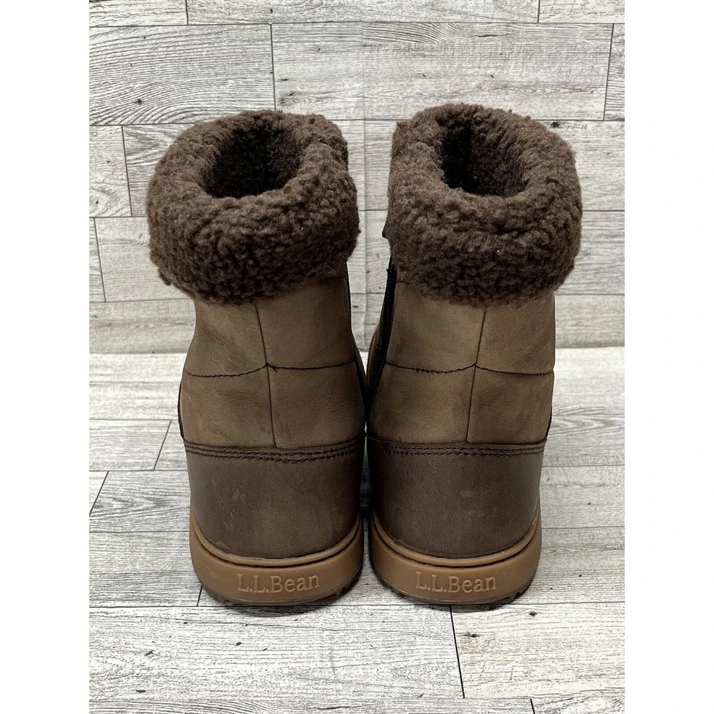 LL Bean 7.5 M Women's Mountainside Boots Mid‎ Fleece-Lined Brown Side Zip